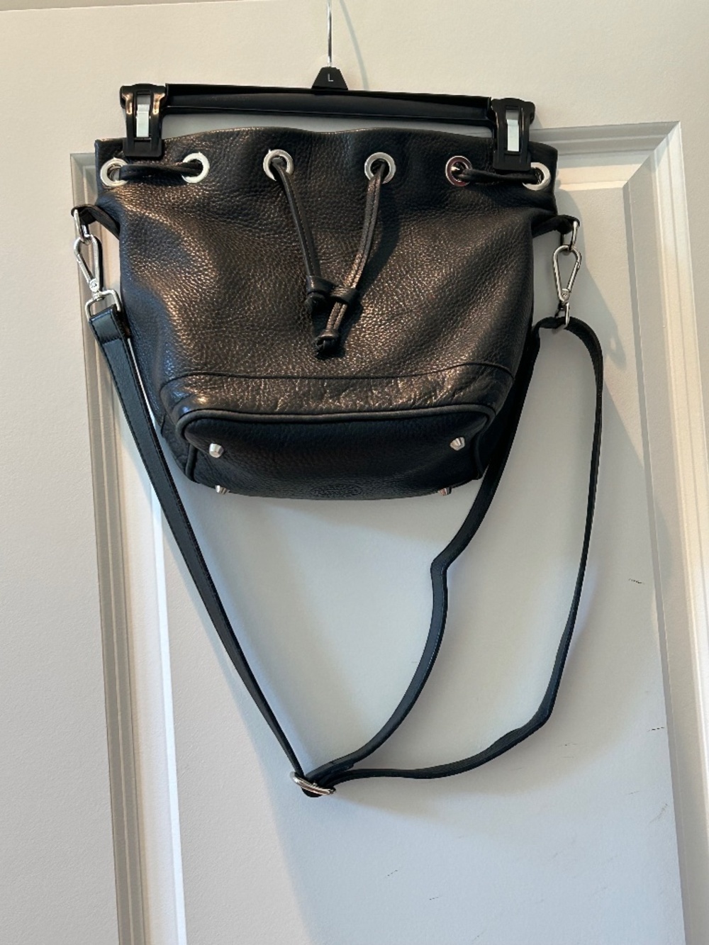 Roots Leather Bucket Crossbody Bag